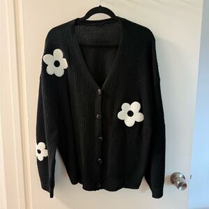 Cardigan with White Floral Design